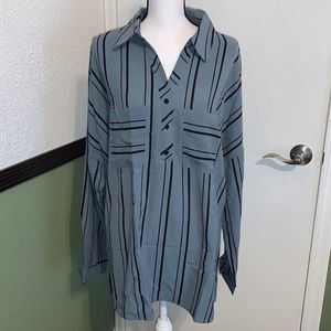 Womens V Neck Roll up Sleeve Button Down Blouses Top